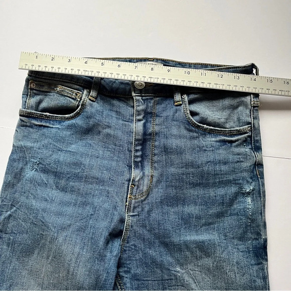 Zara Woman Distressed Jeans Denim Raw Hem High Waisted Skinny Stretch Blue Sz 8 - Picture 8 of 15